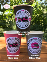 Load image into Gallery viewer, Pink Motorcycle Birthday Party Beverage Cups Paper Drink Girl Racing Enduro Race Track Bike Grand Prix Boogie Bear Invitations Lindsey Theme