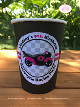 Load image into Gallery viewer, Pink Motorcycle Birthday Party Beverage Cups Paper Drink Girl Racing Enduro Race Track Bike Grand Prix Boogie Bear Invitations Lindsey Theme