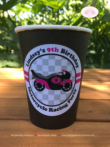 Pink Motorcycle Birthday Party Beverage Cups Paper Drink Girl Racing Enduro Race Track Bike Grand Prix Boogie Bear Invitations Lindsey Theme