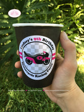 Load image into Gallery viewer, Pink Motorcycle Birthday Party Beverage Cups Paper Drink Girl Racing Enduro Race Track Bike Grand Prix Boogie Bear Invitations Lindsey Theme