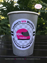 Load image into Gallery viewer, Pink Motorcycle Birthday Party Beverage Cups Paper Drink Girl Racing Enduro Race Track Bike Grand Prix Boogie Bear Invitations Lindsey Theme