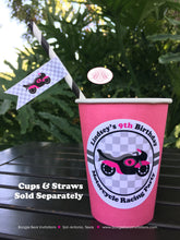 Load image into Gallery viewer, Pink Motorcycle Birthday Party Beverage Cups Paper Drink Girl Racing Enduro Race Track Bike Grand Prix Boogie Bear Invitations Lindsey Theme