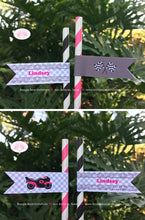Load image into Gallery viewer, Pink Motorcycle Birthday Party Straws Pennant Paper Beverage Black Enduro Motocross Racing Race Track Boogie Bear Invitations Lindsey Theme