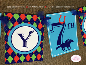 Horse Racing Happy Birthday Banner Party Derby Argyle Boy Girl Jockey Quarter Races Cup Red Green Blue Boogie Bear Invitations Tommy Theme