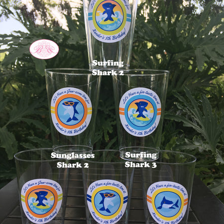 Surfer Shark Birthday Party Beverage Cups Plastic Drink Boy Girl Pool Surf Swimming Surfing Ocean Beach Boogie Bear Invitations Xander Theme