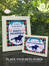 Load image into Gallery viewer, Horse Racing Birthday Party Sign Poster Derby Argyle Jockey Kentucky Derby Red Green Blue Races Boy Girl Boogie Bear Invitations Tommy Theme