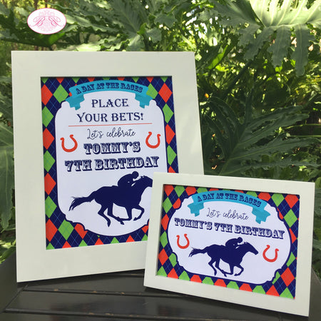 Horse Racing Birthday Party Sign Poster Derby Argyle Jockey Kentucky Derby Red Green Blue Races Boy Girl Boogie Bear Invitations Tommy Theme