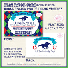 Load image into Gallery viewer, Horse Racing Birthday Party Favor Card Tent Appetizer Food Place Kentucky Derby Argyle Jockey Boy Girl Boogie Bear Invitations Tommy Theme