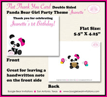 Load image into Gallery viewer, Panda Bear Birthday Party Thank You Card Girl Pink Black Green Butterfly Wild Zoo Animals Boogie Bear Invitations Jeanette Theme Printed