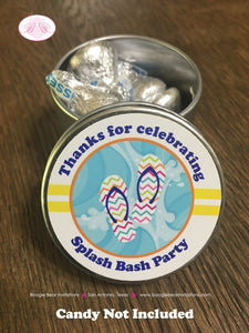 Splash Bash Birthday Party Treat Favor Tins Circle Gift Box Candy Girl Pool Swim Swimming Beach Ball Boogie Bear Invitations Danielle Theme