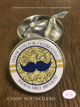 Load image into Gallery viewer, Mr Wonderful Birthday Party Treat Favor Tins Circle Candy Bow Tie Mustache Boy Onederful Blue Gold 1st Boogie Bear Invitations Auden Theme