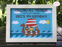 Load image into Gallery viewer, Viking Warior Birthday Party Sign Poster Frameable Boy Girl Ocean Nordic Ship Swim Swimming Boat Medieval Boogie Bear Invitations Eric Theme