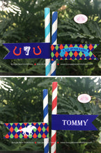 Load image into Gallery viewer, Horse Racing Birthday Party Straws Pennant Paper Drink Derby Argyle Red Green Blue Kentucky Jockey Races Boogie Bear Invitations Tommy Theme