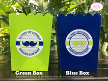 Load image into Gallery viewer, Mustache Bash Party Popcorn Boxes Mini Food Buffet Candy Birthday Boy Little Man Lime Green Blue Circus Boogie Bear Invitations Walter Theme