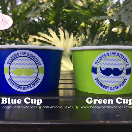 Mustache Bash Birthday Party Treat Cups Buffet Candy Appetizer Food Boy Little Man Lime Green Blue Boogie Bear Invitations Walter Theme