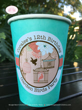 Load image into Gallery viewer, Garden Birds Birthday Party Beverage Cups Paper Drink Girl Coral Teal Birdcage Woodland Forest Flowers Boogie Bear Invitations Coralee Theme