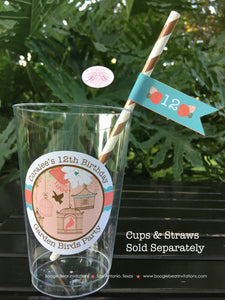 Garden Birds Birthday Party Beverage Cups Plastic Drink Girl Coral Teal Birdcage Cage Flower Forest Boogie Bear Invitations Coralee Theme