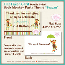 Load image into Gallery viewer, Sock Monkey Birthday Favor Party Card Tent Place Food Little Wild Zoo Stripe Green Orange Blue Girl Boy Boogie Bear Invitations Teagan Theme