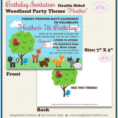 Forest Animals Birthday Party Invitation Woodland Creatures Pink Garden Park Picnic Boogie Bear Heather Theme Paperless Printable Printed