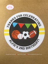 Load image into Gallery viewer, Sports Birthday Party Favor Bag Treat Boy Girl Red Yellow Green Blue Basketball Soccer Football Baseball Boogie Bear Invitations Alfie Theme
