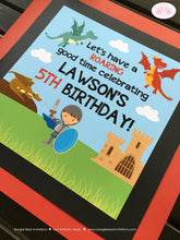 Load image into Gallery viewer, Dragon Knight Birthday Party Door Banner Boy Soldier Shield Red Green Blue Flying Fighter Slayer Sword Boogie Bear Invitations Lawson Theme