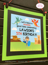 Load image into Gallery viewer, Dragon Knight Birthday Party Door Banner Boy Soldier Shield Red Green Blue Flying Fighter Slayer Sword Boogie Bear Invitations Lawson Theme