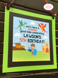 Dragon Knight Birthday Party Door Banner Boy Soldier Shield Red Green Blue Flying Fighter Slayer Sword Boogie Bear Invitations Lawson Theme