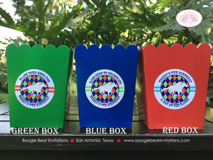 Horse Racing Party Popcorn Boxes Mini Food Buffet Birthday Argyle Kentucky Derby Jockey Red Green Blue Boogie Bear Invitations Tommy Theme