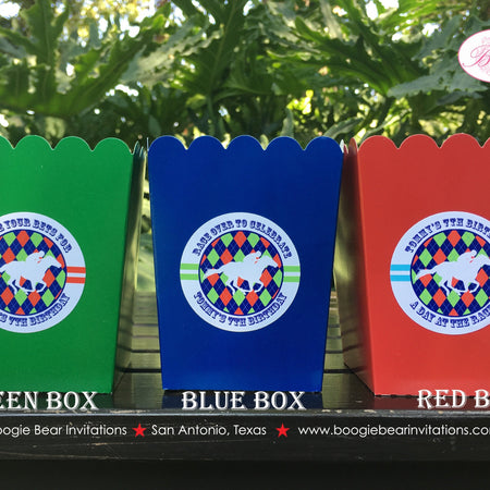 Horse Racing Party Popcorn Boxes Mini Food Buffet Birthday Argyle Kentucky Derby Jockey Red Green Blue Boogie Bear Invitations Tommy Theme