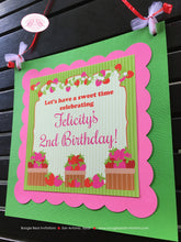 Load image into Gallery viewer, Pink Strawberry Birthday Party Door Banner Red White Green Sweet Girl Berry Picking Fruit Shortcake Boogie Bear Invitations Felicity Theme