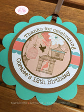 Load image into Gallery viewer, Garden Birds Birthday Favor Tags Party Girl Woodland Birdcage Flowers Coral Teal Picnic Garden Cage Boogie Bear Invitations Coralee Theme