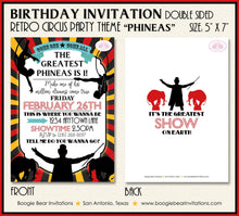 Load image into Gallery viewer, Circus Showman Birthday Party Invitation Animals Boy Girl Trapeze Acrobat Boogie Bear Invitations Phineas Theme Paperless Printable Printed