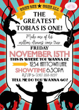 Load image into Gallery viewer, Circus Showman Birthday Party Invitation Animals Boy Girl Big Top Acrobat Boogie Bear Invitations Tobias Theme Paperless Printable Printed