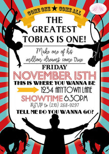 Circus Showman Birthday Party Invitation Animals Boy Girl Big Top Acrobat Boogie Bear Invitations Tobias Theme Paperless Printable Printed