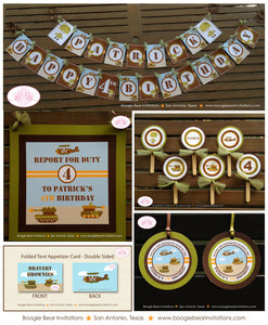 Military Army Birthday Party Package Tank Air Force Marines Navy Green Active Duty Soldier Banner Tag Boogie Bear Invitations Patrick Theme
