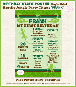 Reptile Birthday Party Sign Stats Poster Frameable Chalkboard Milestone Brown Green Jungle Boy Girl 1st Boogie Bear Invitations Frank Theme