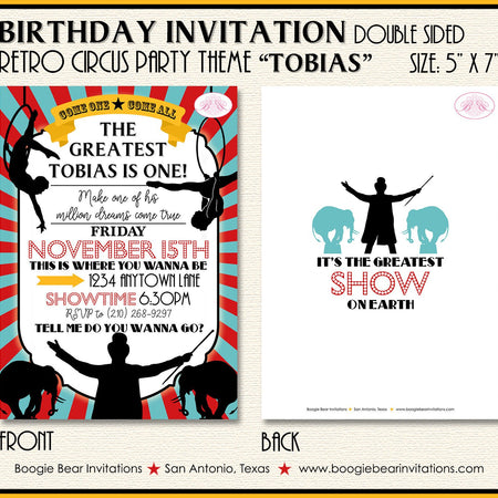 Circus Showman Birthday Party Invitation Animals Boy Girl Big Top Acrobat Boogie Bear Invitations Tobias Theme Paperless Printable Printed