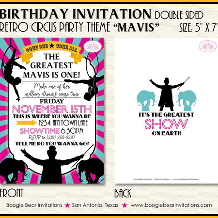 Circus Showman Birthday Party Invitation Animals Pink Girl Big Top Acrobat Boogie Bear Invitations Mavis Theme Paperless Printable Printed