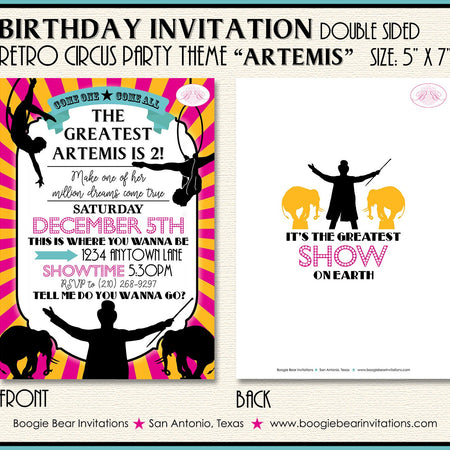 Circus Showman Birthday Party Invitation Animals Pink Girl Big Top Pink Boogie Bear Invitations Artemis Theme Paperless Printable Printed