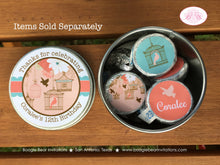Load image into Gallery viewer, Garden Birds Birthday Party Treat Favor Tins Circle Gift Box Girl Birdcage Cage Outdoor Picnic Forest Boogie Bear Invitations Coralee Theme