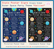 Load image into Gallery viewer, Outer Space Birthday Party Sign Stats Poster Frameable Chalkboard Milestone Galaxy Girl Boy Planet 1st Boogie Bear Invitations Galileo Theme