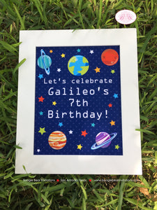 Outer Space Birthday Party Sign Poster Frameable Girl Boy Planets Solar System Galaxy Astronaut Travel Boogie Bear Invitations Galileo Theme
