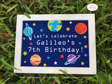 Load image into Gallery viewer, Outer Space Birthday Party Sign Poster Frameable Girl Boy Planets Solar System Galaxy Astronaut Travel Boogie Bear Invitations Galileo Theme