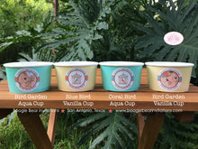 Load image into Gallery viewer, Garden Birds Party Treat Cups Candy Food Buffet Paper Birthday Girl Birdcage Coral Teal Outdoor Picnic Boogie Bear Invitations Coralee Theme