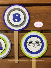 Load image into Gallery viewer, Dirt Bike Birthday Party Cupcake Toppers Set Boy Blue Lime Green Enduro Motocross Off Road Racing Race Boogie Bear Invitations Randall Theme