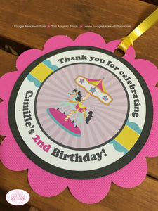 Amusement Park Birthday Favor Tags Party Carousel Horse Girl Pink Blue Ferris Wheel Circus Carnival Boogie Bear Invitations Camille Theme
