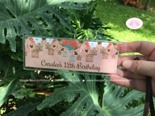 Load image into Gallery viewer, Garden Birds Birthday Party Bookmarks Favor Thank You Girl Coral Teal Birdcage Forest Bird Cage Picnic Boogie Bear Invitations Coralee Theme