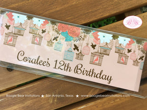Garden Birds Birthday Party Bookmarks Favor Thank You Girl Coral Teal Birdcage Forest Bird Cage Picnic Boogie Bear Invitations Coralee Theme