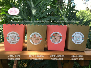 Garden Birds Popcorn Boxes Mini Food Buffet Birthday Party Girl Birdcage Coral Teal Woodland Forest Boogie Bear Invitations Coralee Theme