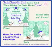 Load image into Gallery viewer, Woodland Winter Fox Thank You Card Baby Shower Party Christmas Snow Blue Boy Birthday Arctic Boogie Bear Invitations Caelan Theme Printed